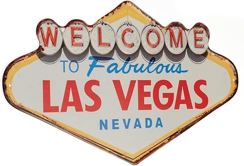 Moritz Plaque métallique Welcome Las Vegas Nevada 49 x 27 cm Vintage Rétro Nostalgie Décoration en métal gaufré Plaque métallique - Nail Gallerys