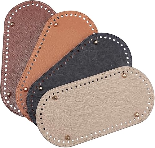 KOMUNJ Lot de 4 sacs inférieurs au crochet - 25 x 12 cm - Sac de fond ovale en cuir pour sacs - Base de coussin avec trous - Sac à bandoulière - Accessoires de bricolage - Nail Gallerys