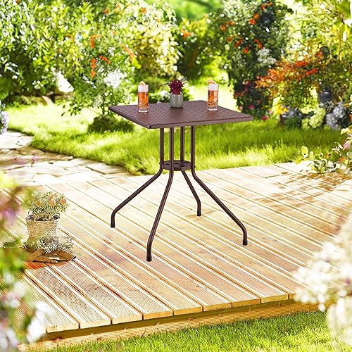 Relaxdays Table de Jardin, HxLxP : 75 x 61 x 61 cm, Aspect rotin, carrée, Balcon, terrasse, Plastique et Acier, Marron - Nail Gallerys