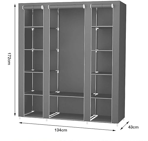 Belfoyer Armoire de Rangement penderie Armoire Pliable en Tissu, Garde-Robe Penderies pour Chambre d'adulte, 134 x 43 x 172cm, 5 Couches et 12 Compartiments, pour Chambre, Vestiaire, Gris - Nail Gallerys