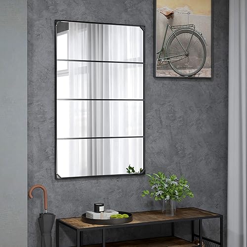 HOMCOM Miroir Mural verrière rectangulaire Style Industriel, Horizontal ou Vertical avec 4 Crochets, en métal Noir - 109 x 69 cm - Nail Gallerys