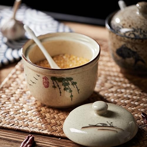 TuYines Sucrier en céramique, 400 ml, avec couvercle et cuillère, boîte à épices en céramique, pour sucre, sel, fromage, épices - Nail Gallerys