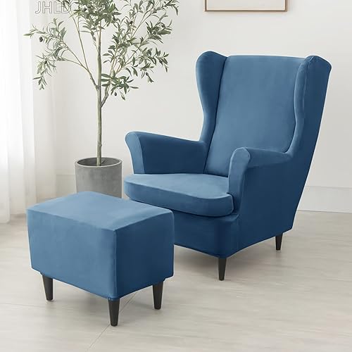 JHLD Velours Housse de Fauteuil à Oreilles Elastique avec Housse de Pouf, Housse de Fauteuil d'oreille Housse de Repose-Pieds 3 pièces Doux Housse pour Fauteuil Amovible Lavable -Chameau-3 pièces - Nail Gallerys