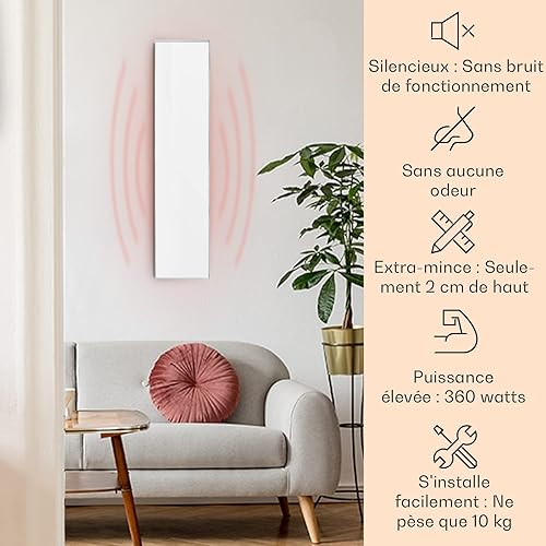 Klarstein Chauffage Infrarouge, 360W Radiateur Electrique Mural pour la Maison, Salle de bain, Télécommande, Thermostat, Détection de Fenêtre Ouverte, Chauffage Mural, Faible Encombrement et Econome - Nail Gallerys