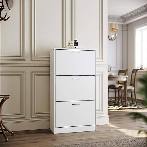 SIRHONA Meuble à Chaussures Blanc - Entrée Meuble de Rangement à Chaussures en bois 63 x 30 x 120cm - Nail Gallerys