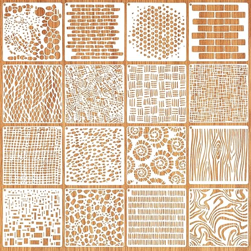 16pcs Pochoirs de Peinture, 15x15cm Abstrait Texture Mixte Pochoir Superposition Modèles de Motifs Superposés Pochoir Superposé pour Toile Carte Support Mixte Bois Mur - Nail Gallerys