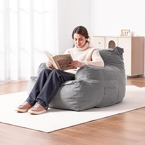 VEVOR Pouf avec Accoudoirs pour Adultes, Fauteuil Paresseux en Peluche Moelleux et Rembourrage en Mousse Haute Densité avec Fermeture Éclaire, Sofa Canapé pour Chambre, Salle de Jeux, Salon, Gris - Nail Gallerys