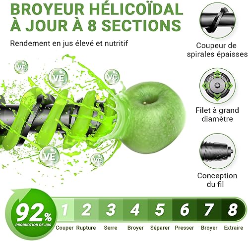 AMZCHEF Extracteur De Jus Compact Avec Deux Modes D'Alimentation Pour Une Utilisation Facile - Extracteur Jus High-Tech Silencieux Avec Mastication Inversée Et Rendement En Jus Ultra Élevé - Nail Gallerys