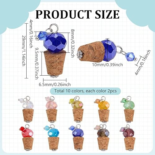 PH PandaHall 20pcs Petits Bouchons en Liège Bouchons en Liège avec Perles de Cristal de 10 Couleurs Mini Bouchon pour Bouteilles de Vin Bouchon Coniques pour Bouteilles Bar DIY Décoration 29x6.5mm - Nail Gallerys