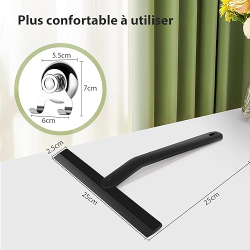 Raclette de Douche，Raclette Vitre，Raclette Vitre Silicone pour Douche, Salle de Bain, carrelage, Miroir, fenêtre, Support magnétique sans perçage, Autocollant, Design Moderne élégant (25cm, Noir) - Nail Gallerys