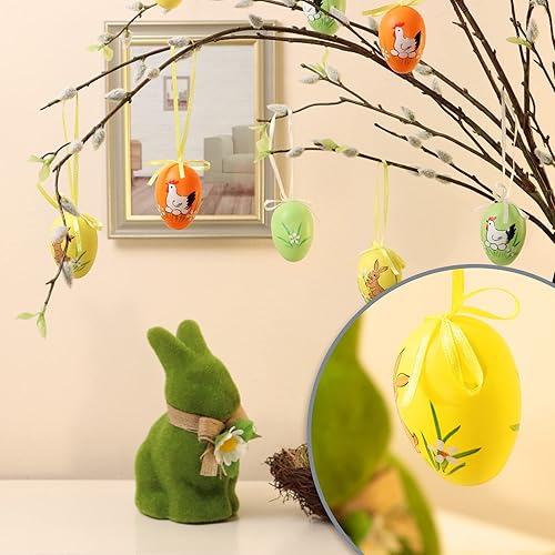 COM-FOUR® 18x Oeufs de Pâques à Suspendre - Décoration de Pâques avec de Superbes Motifs - Décoration d'oeufs de Pâques - Décoration à Suspendre pour Le Bouquet de Pâques (Lapin/Poulet - 01) - Nail Gallerys