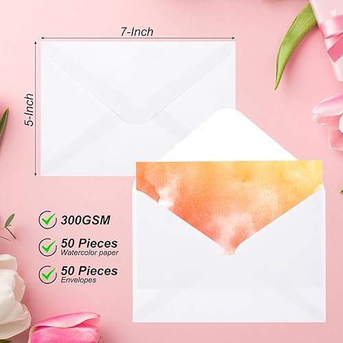 PATIKIL 50 Ensembles Pure Coton Aquarelle Cartes 140lb/300 GSM Cartes Postales avec Enveloppes pour Art Peinture Créatif Remerciement Notes, 5x7 pouce - Nail Gallerys