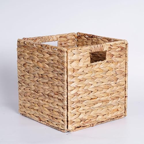 GRUGOODS Lot de 2 paniers de rangement tressés en jacinthe d'eau - Cubes de rangement pliables - Pour salle de bain, linge, chambre à coucher - Taille L : 30,5 cm - Nail Gallerys