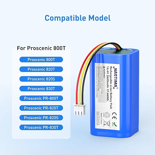NASTIMA 14,4V 2600mAh Batterie de Remplacement pour Proscenic 800T 820T 820S, Li-ION Batterie pour Proscenic PR-800T PR-820T INR18650-M25-4S1P Série Aspirateur - Nail Gallerys