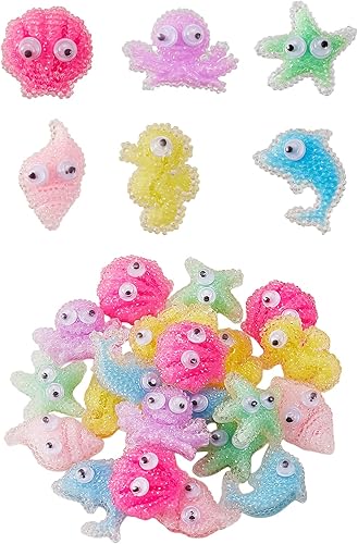 BEEFLYING 24 Pièces Cabochons en résine sur le thème de l'océan scintillant Perles peintes embellissement marin Flatback Animaux Forme Slime Charms pour DIY Decor Scrapbooking Artisanat Fournitures - Nail Gallerys