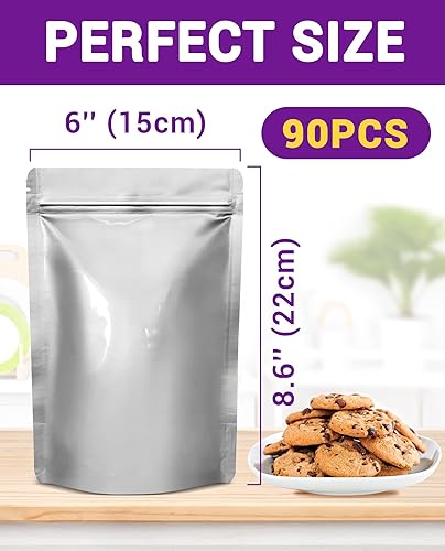 90PCS Sacs Mylar Avec Absorbeur d'Oxygène Pour Le Stockage Des Aliments 1 Quart 15 x 22 CM 8.6Mil, Sac Mylar Petit Avec Absorbeur d'Oxygène 9000CC, Scellable à La Chaleur Refermable - Nail Gallerys