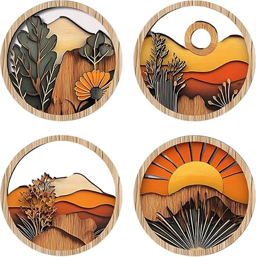 Décorations Murales Art Bohème - Décoration Murale Style Bohème pour Chambre à Coucher,Lot de 4 Cadres Ronds en Bois 20x20 cm avec Motifs Géométriques pour Appartement Entrée Couloir Cheminée - Nail Gallerys