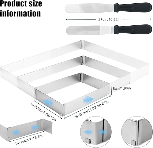 JASFLY Cadre Patisserie Rectangulaire, 28-53cm Acier Inoxydable Moule Rectangulaire Patisserie avec 2 Spatules et Utilisation Répétée Ensemble Buse Décorative pour Gâteaux Desserts - Nail Gallerys