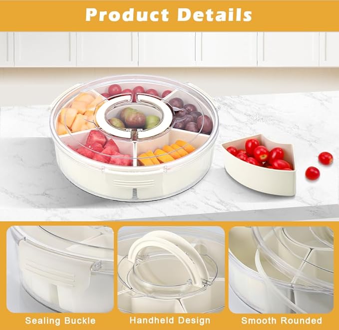 Hejo Snack Box avec Compartiment Orbiculaire Boite Compartiment Alimentaire Conteneurs à Goûter Portables avec 6 Compartiments, Organiseur Multifonction pour la Maison, les Fruits (30x30x7.5cm) - Nail Gallerys