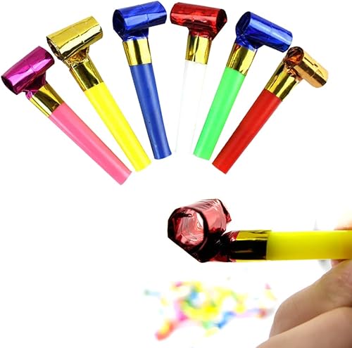 Iewroyt 20pcs Noisemakers Blowouts Party Horns Bulk Toys Birthday Party Favors Years Noisemakers Accessory Prize Kids Whistles Streamers (Color Random) - Nail Gallerys