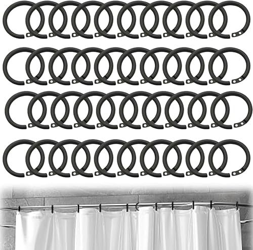 PEXIVOZ 40 Pack Anneaux de Rideau de Douche, Crochets Ronds pour Salle de Noir - Lot de 40 Crochets en Plastique Noir en pour Rideaux de Douche - Nail Gallerys