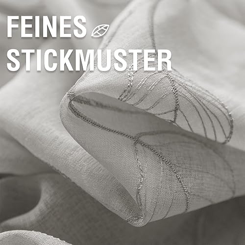 TOPICK Lot de 2 Rideau Voilage avec Oeillets et Feuilles Brodées Rideau Fenetre Transparent Vert sur Blanc Décoration d'Intérieur Romantique Rideau Léger Frais pour Salon Chambre 140 x 225 cm (L x H) - Nail Gallerys