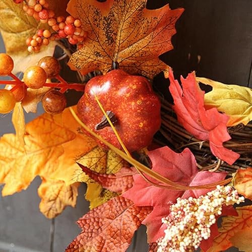 Couronne d'automne de 40 cm pour porte d'entrée extérieure, couronne de citrouille avec érable, gland, grain, couronnes d'automne artificielles pour Halloween, Thanksgiving, intérieur et extérieur - Nail Gallerys