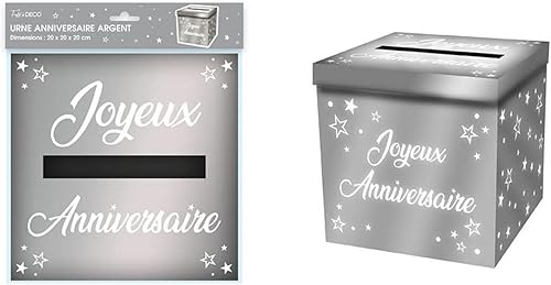 Tirelire urne argentée métallisée Joyeux Anniversaire 20cm (x1) REF/URNEM00, Argent Métallique - Nail Gallerys