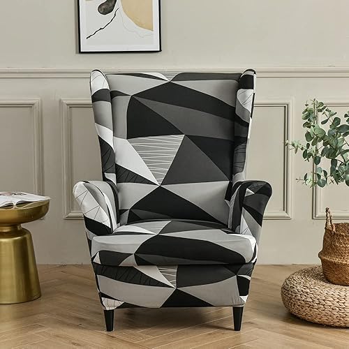Highdi Housse de Fauteuil à Oreilles Extensible 2-Pièces Couverture de Fauteuil avec Housse de Coussin en T, Housse Fauteuil Moderne Imprimé pour Salon, Hôtel, Chambre (Fleur Rouge) - Nail Gallerys