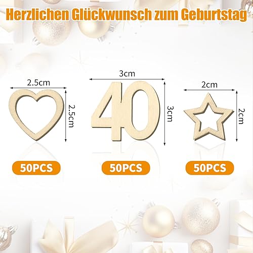 Lot de 150 confettis en bois pour 80 ans - En bois - En forme de cœur et d'étoile - Décoration de table d'anniversaire - Nail Gallerys