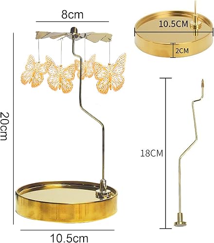 RoseFlower Bougeoir Tournant - Bougies Parfumées avec Bougie Rotatif - Coffret Cadeau Carrousel Romantique pour la Maison/Fête/Mariage/Pendaison de Crémaillère de Noël (Fond Rond - Papillon) - Nail Gallerys