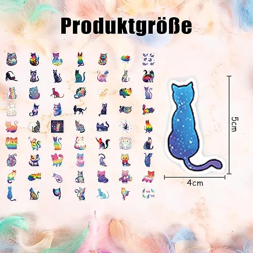 Lot de 60 autocollants chat ciel étoilé chat mignon autocollants imperméables pour bouteille d'eau, ordinateur portable, scrapbooking, journal intime, convient pour adultes et adolescents - Nail Gallerys