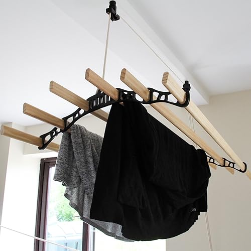 Étendoir à linge de plafond à 6 lattes de 0,9 m noir pour séchoir à linge traditionnel victorien en fonte vernie pin kit de fixation inclus - Nail Gallerys
