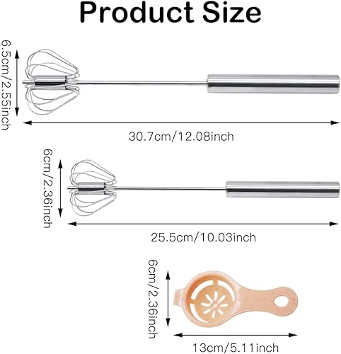 UptVin 2 Fouets Rotatifs, Batteur à œufs Semi-Automatique, Fouet à oeufs Manuel, Acier Inoxydable Batteur à Oeufs, Mélangeur Rotatif pour une Utilisation en Cuisine(12 pouces + 10 pouces) - Nail Gallerys