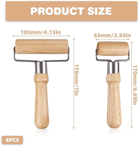 Lot de 4 rouleaux à pâtisserie en bois de hêtre - Petit et moyen - 6,5 x 17 cm et 10,5 x 17,8 cm - En bois de hêtre - En forme de T - Pour gâteaux, pizzas, fondants, cookies (couleur bois) - Nail Gallerys