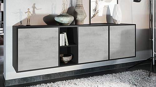 Vladon Commode Cuba - Noir Mat/chêne Nature - Buffet Moderne pour Votre Salon - (LxHxP) 182x53x35 cm - Nail Gallerys