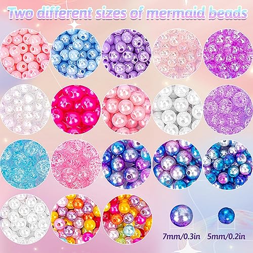 Tunejoy Perles pour Bracelet, Enfants Bricolage Coloré Perles Set Collier Bague Kit Fabrication Bijoux avec Sirène Arc en Ciel Licorne Pendentifs Kit pour Filles Création Bijoux - Nail Gallerys