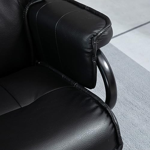 HOMCOM Fauteuil relax avec pouf, fauteuil de repos pivotant, fauteuil TV avec fonction chaise longue, fauteuil TV avec dossier inclinable, pour salon, bureau, similicuir, acier, noir - Nail Gallerys