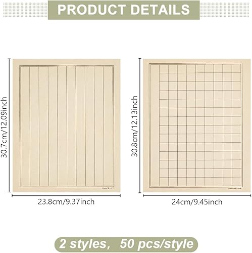 WEBEEDY 100 Feuilles de Papier Xuan pour la Calligraphie Chinoise avec 2 Grilles de Styles Calligraphie Japonaise sur Papier Sumi à l'Encre au Pinceau pour Débutants,50 Feuilles/Sac(Colonne et Grille) - Nail Gallerys