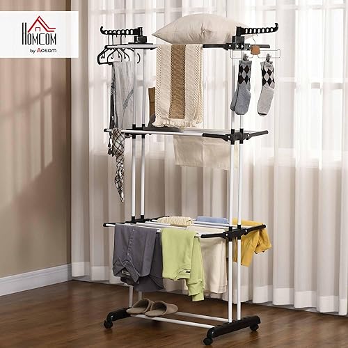 HOMCOM Séchoir à Linge étendoir Pliable Ailes latérales Utilisation intérieure et extérieure 142 x 55 x 172 cm 4 Niveaux Gris - Nail Gallerys
