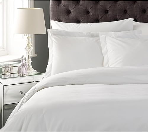 Alpes Blanc Housse de Couette 240x280 Unie Blanche Coton + 2 taies Assorties - Nail Gallerys