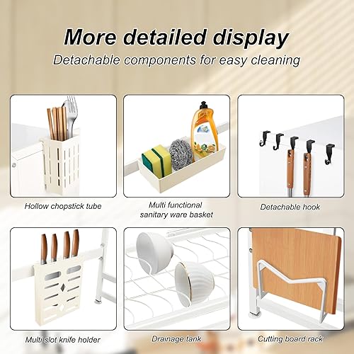 HUOLE Égouttoir à Vaisselle au-Dessus de l'évier à 2 Niveaux Antirouille avec Porte-ustensiles et Support pour Planche à découper pour Rangement et Organisation de Cuisine (85 * 30 * 78cm-Noir) - Nail Gallerys