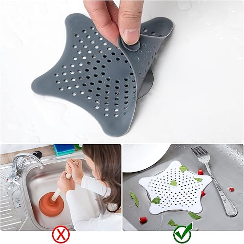 Yesaler Filtre Evier de Cuisine Filtre à Cheveux Douche pour Cuisine Baignoire avec 5 Ventouses Protection de Drain 6 Pièces Blanc Gris - Nail Gallerys