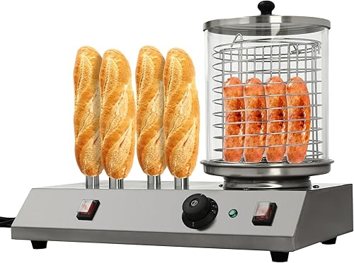 Hot Dog Maker Machine électrique 494 W avec 4 barres chauffantes en aluminium, chauffe-saucisses en acier, chauffe-saucisses pour maison, restaurant, fête, régulateur de température 30 à 100 °C - Nail Gallerys