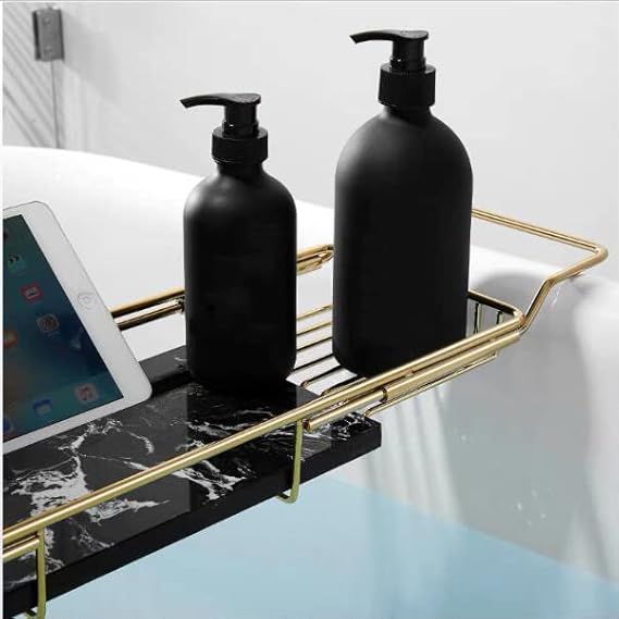 ZYFAB Plateaux de Baignoire, Acier Inoxydable Extensible Plateau de Baignoire Supports de Baignoire Organisateur de Douche poignée antidérapante Support de Baignoire,Noir,4 - Nail Gallerys