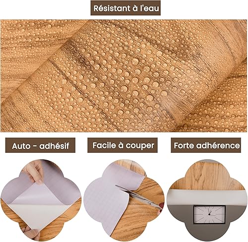 Hode Papier Peint Adhesif pour Meuble Cuisine Effet Bois, Rouleau Vinyle Decoratif Film Papier Autocollant Stickers Meuble Imitation Bois, Revetement Plan de Travail Cuisine Porte 40×600cm - Nail Gallerys