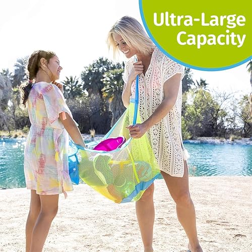 Lot de 2 sacs de plage, sac à jouets de plage, sac de plage pliable, sac en filet pour jouets de sable, pour jouer sur la plage, pour les vacances en famille, grand + petit - Nail Gallerys