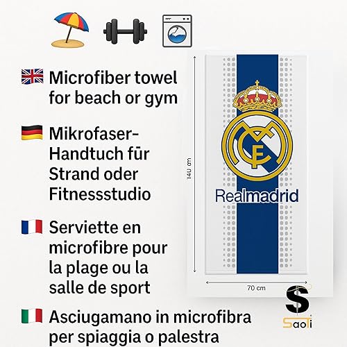 SaoTi Serviette en microfibre Madrid 70 x 140 cm pour la plage et la salle de sport, séchage rapide, serviette de football - Nail Gallerys