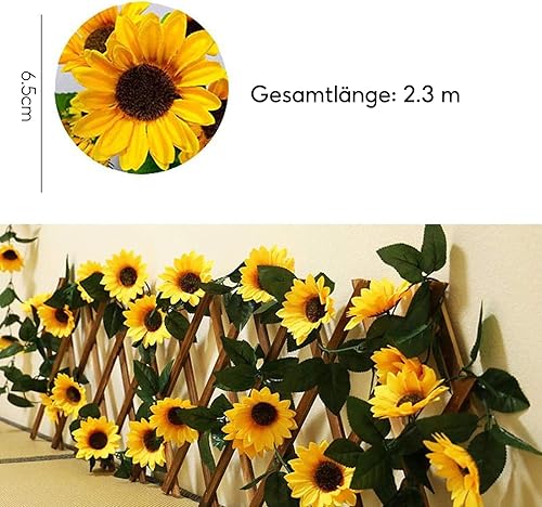 Lot de 4 guirlandes de tournesols artificiels de 2,3 m - Guirlande de fleurs artificielles - Décoration pour jardin, fête, mariage - Nail Gallerys