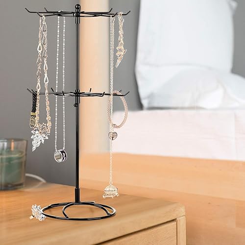 MISNODE Présentoir à bijoux à 2 niveaux en fer forgé rotatif pour bracelets, colliers, boucles d'oreilles, pour filles et femmes, noir - Nail Gallerys